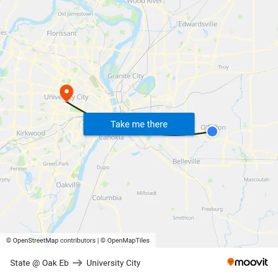 State @ Oak Eb to University City map