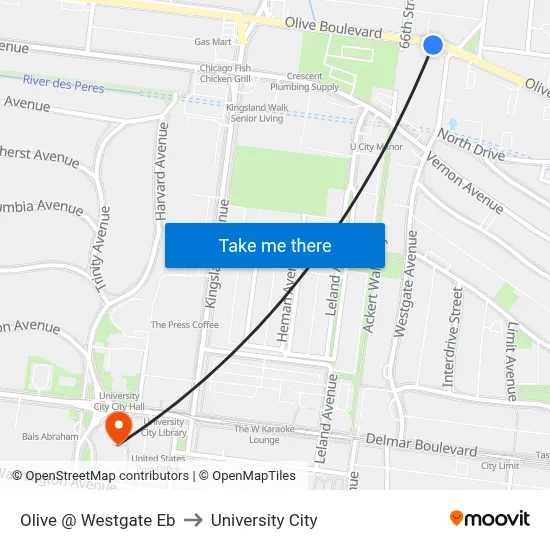 Olive @ Westgate Eb to University City map
