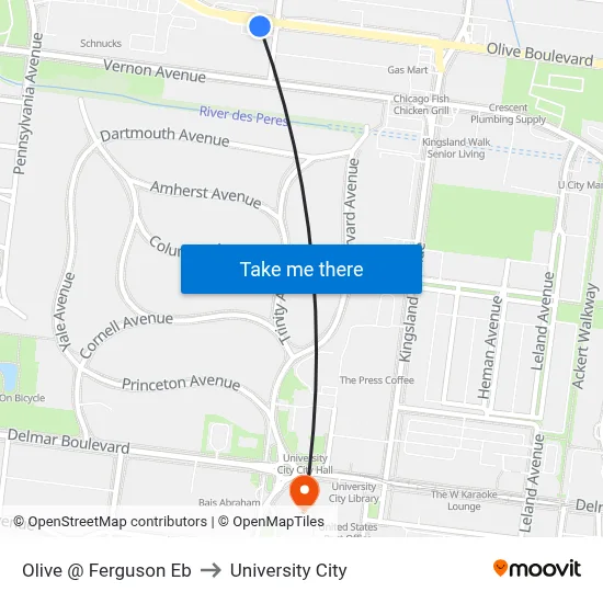Olive @ Ferguson Eb to University City map