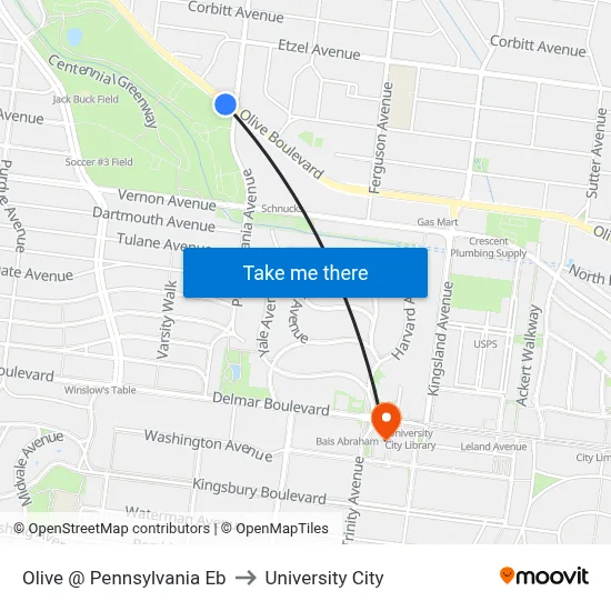 Olive @ Pennsylvania Eb to University City map