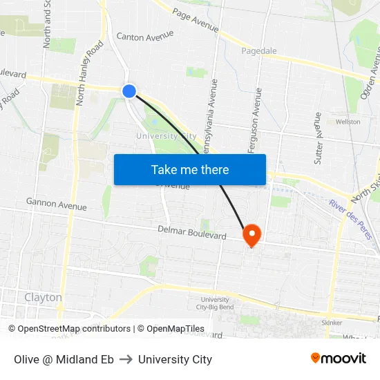 Olive @ Midland Eb to University City map