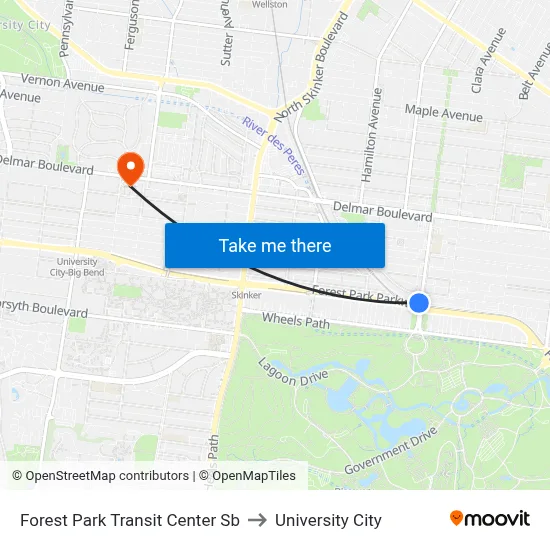 Forest Park Transit Center Sb to University City map