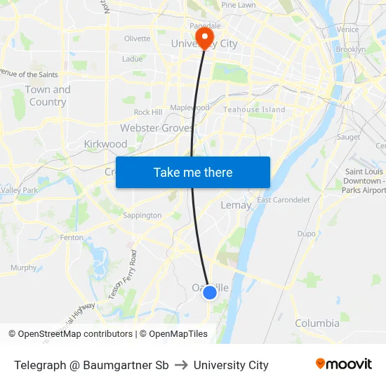 Telegraph @ Baumgartner Sb to University City map