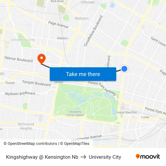 Kingshighway @ Kensington Nb to University City map