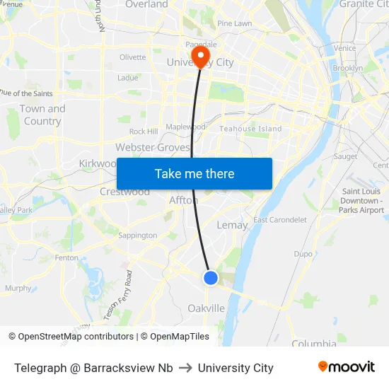Telegraph @ Barracksview Nb to University City map