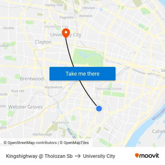 Kingshighway @ Tholozan Sb to University City map