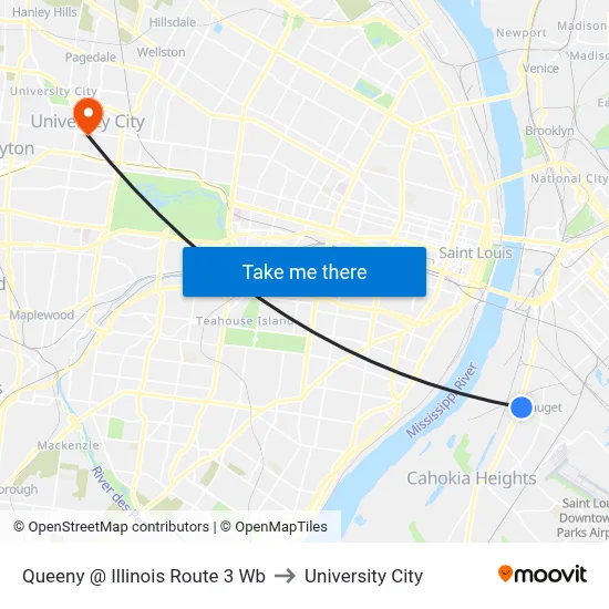 Queeny @ Illinois Route 3 Wb to University City map