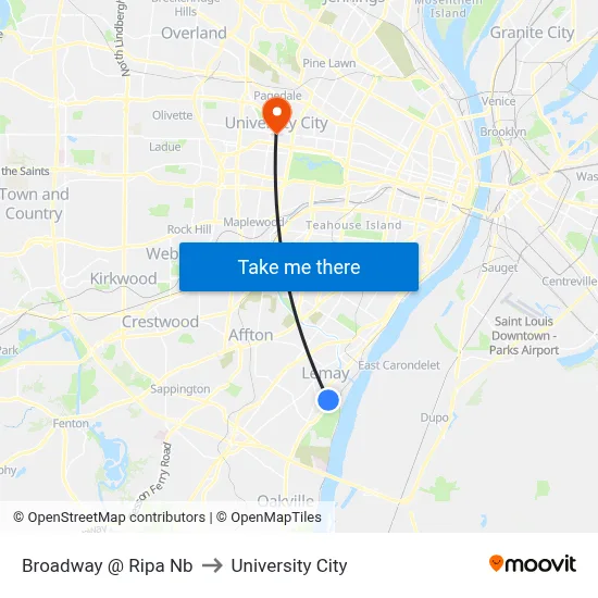 Broadway @ Ripa Nb to University City map