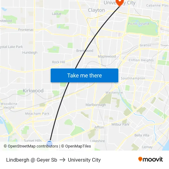 Lindbergh @ Geyer Sb to University City map