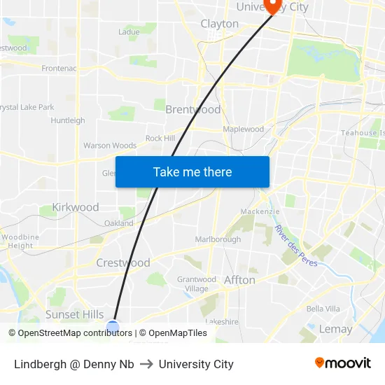 Lindbergh @ Denny Nb to University City map