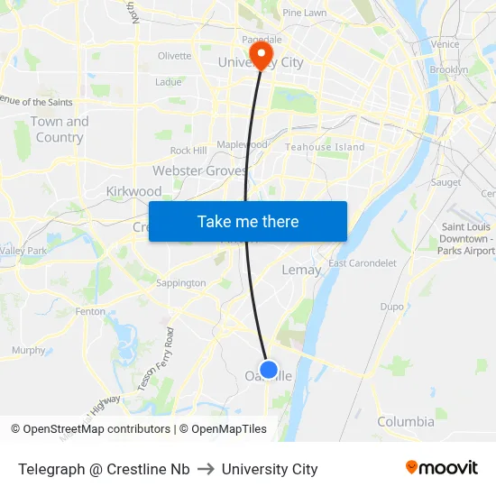 Telegraph @ Crestline Nb to University City map