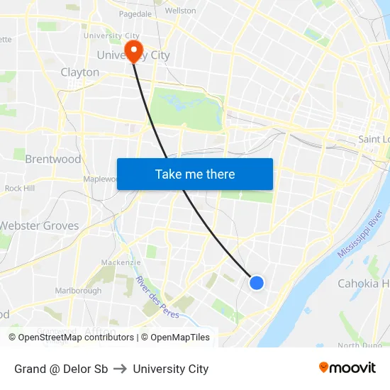 Grand @ Delor Sb to University City map