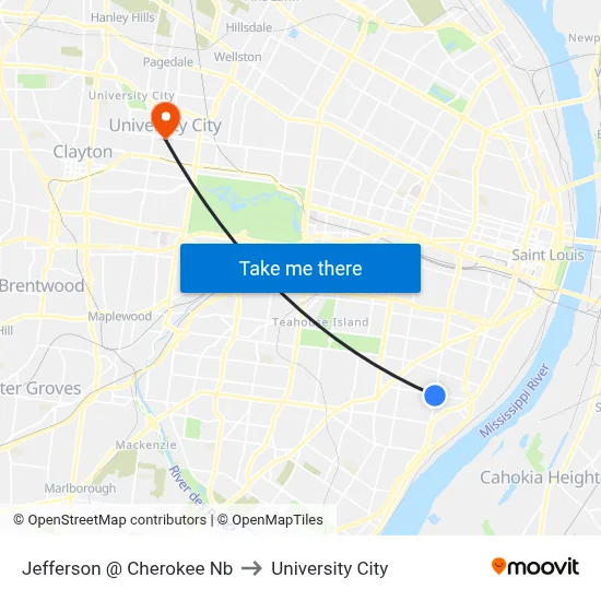 Jefferson @ Cherokee Nb to University City map