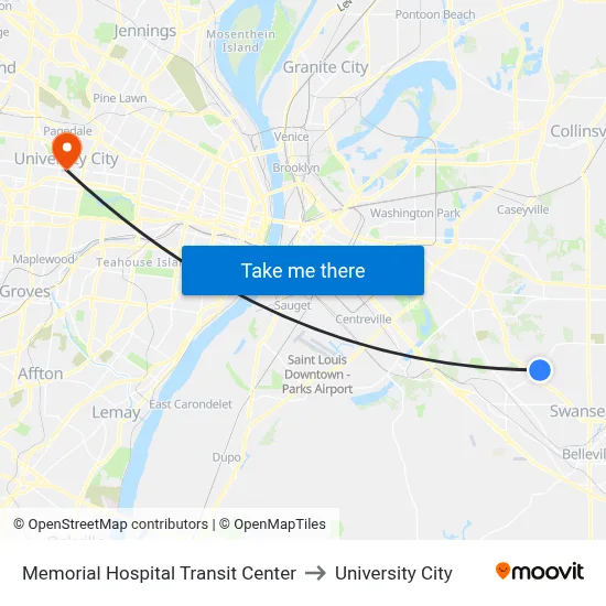 Memorial Hospital Transit Center to University City map