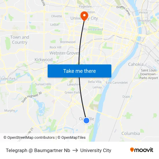 Telegraph @ Baumgartner Nb to University City map