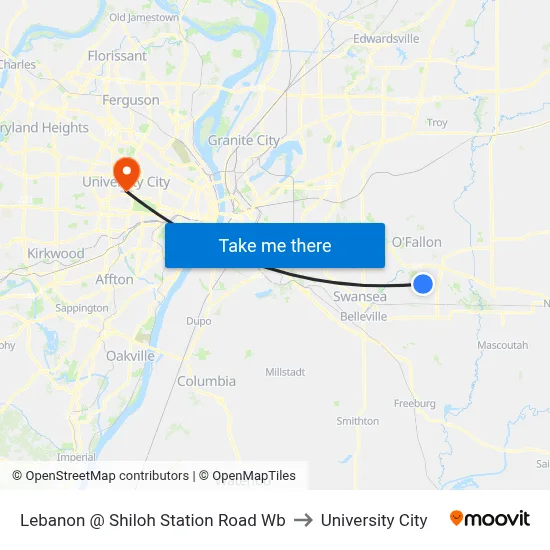 Lebanon @ Shiloh Station Road Wb to University City map