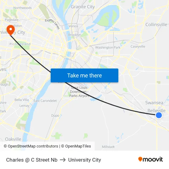 Charles @ C Street Nb to University City map
