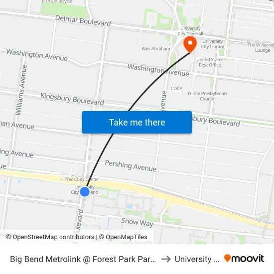 Big Bend Metrolink @ Forest Park Parkway Nb to University City map