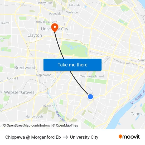 Chippewa @ Morganford Eb to University City map