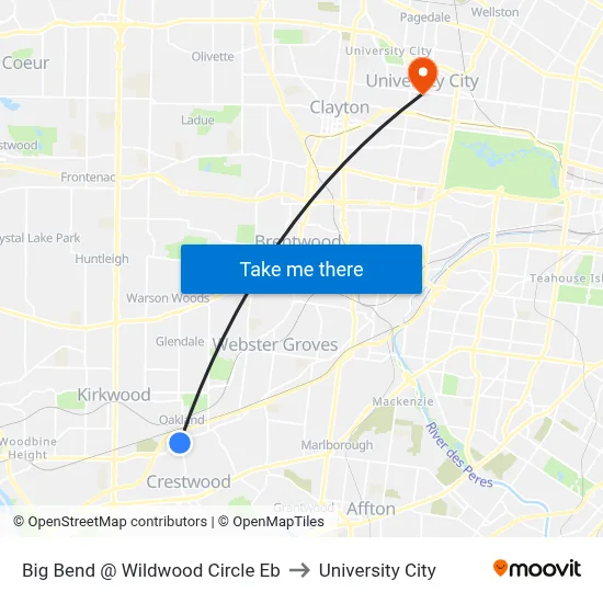 Big Bend @ Wildwood Circle Eb to University City map