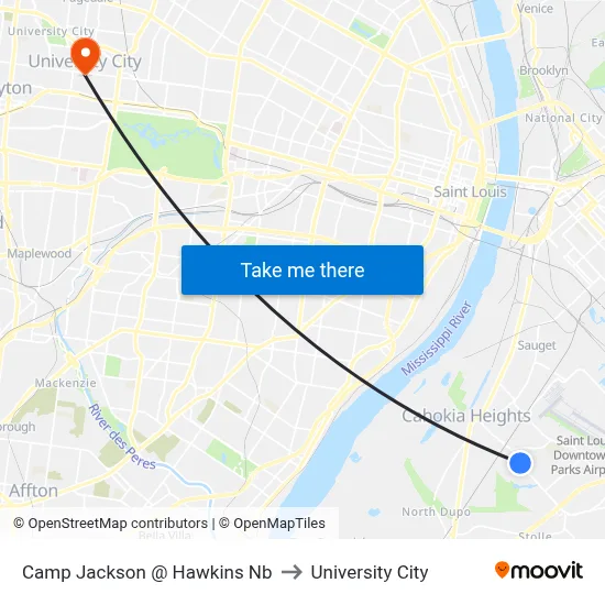 Camp Jackson @ Hawkins Nb to University City map
