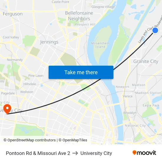 Pontoon Rd & Missouri Ave 2 to University City map
