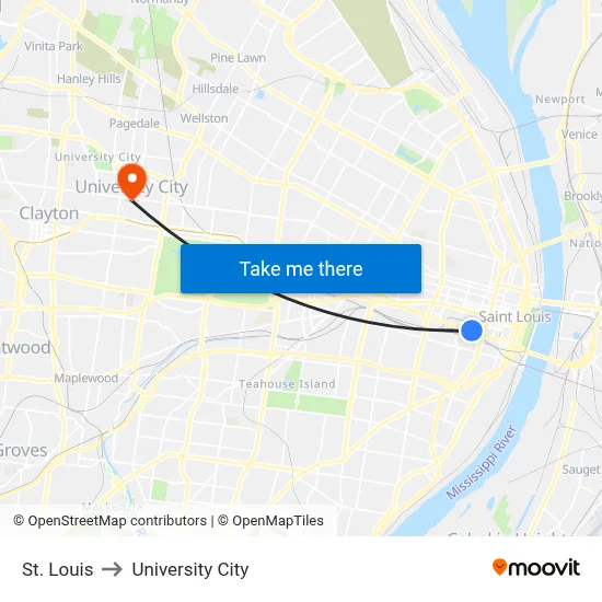 St. Louis to University City map