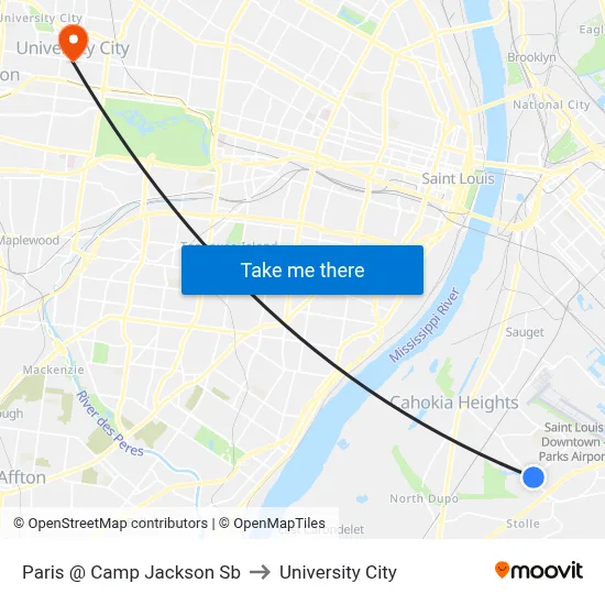 Paris @ Camp Jackson Sb to University City map