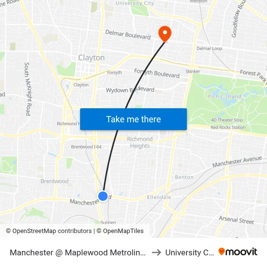 Manchester @ Maplewood Metrolink Eb to University City map