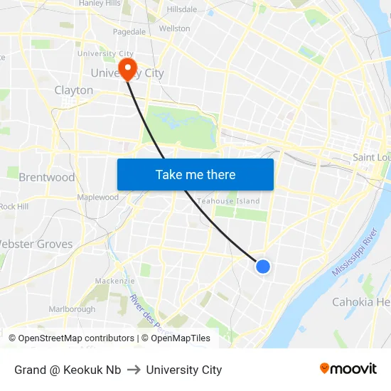 Grand @ Keokuk Nb to University City map