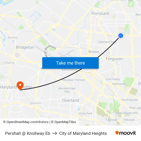 Pershall @ Knollway Eb to City of Maryland Heights map