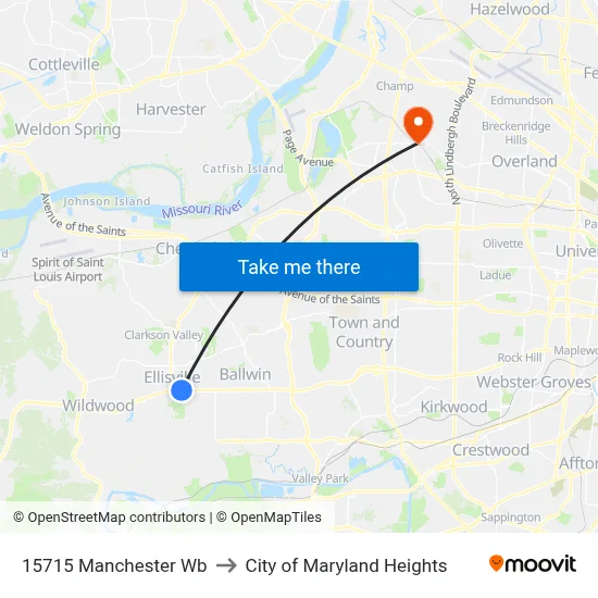 15715 Manchester Wb to City of Maryland Heights map