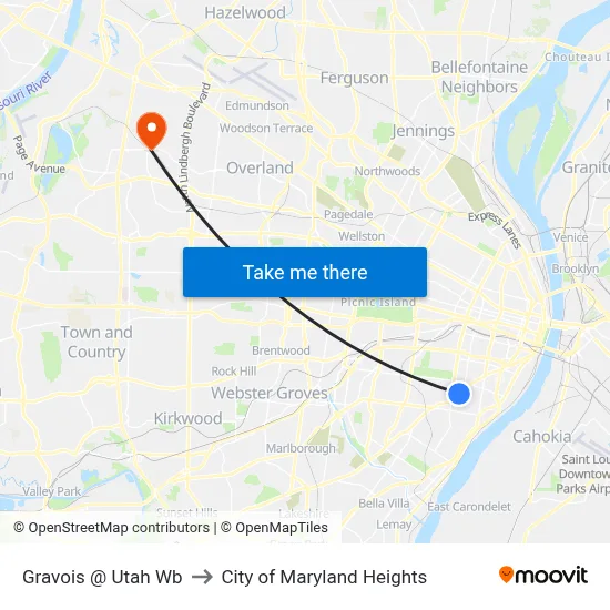 Gravois @ Utah Wb to City of Maryland Heights map