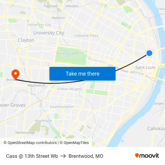 Cass @ 13th Street Wb to Brentwood, MO map
