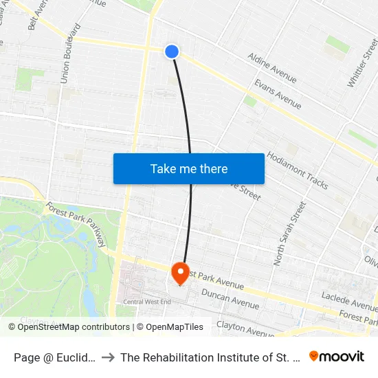 Page @ Euclid Eb to The Rehabilitation Institute of St. Louis map