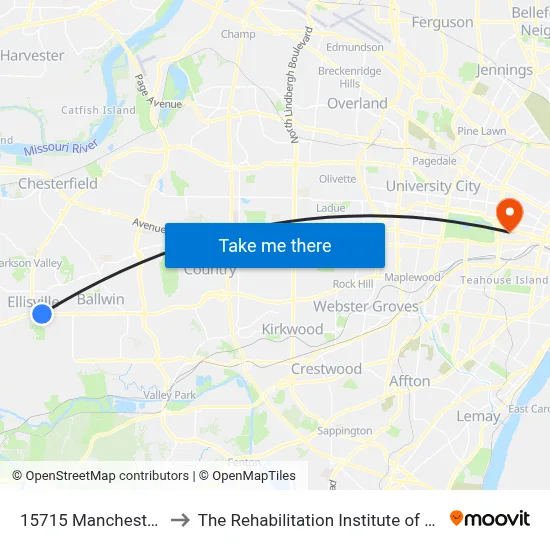 15715 Manchester Wb to The Rehabilitation Institute of St. Louis map