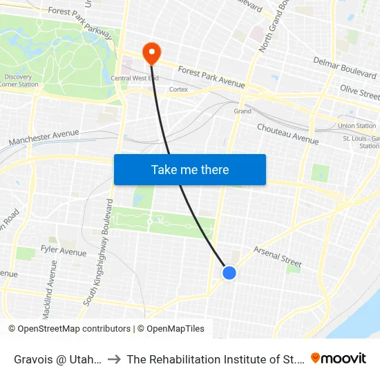 Gravois @ Utah Wb to The Rehabilitation Institute of St. Louis map