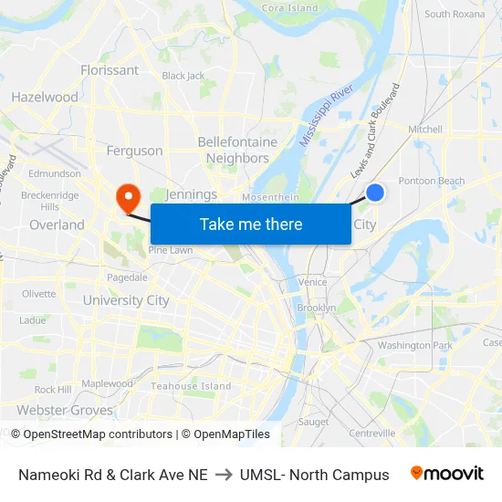 Nameoki Rd & Clark Ave NE to UMSL- North Campus map