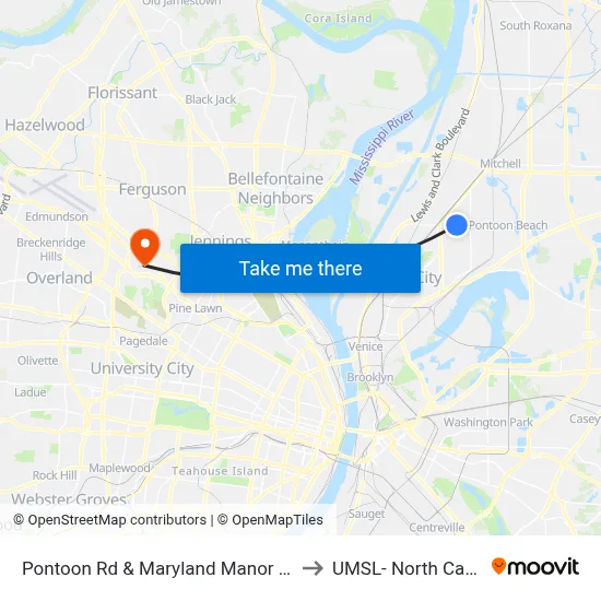 Pontoon Rd & Maryland Manor Apts NE to UMSL- North Campus map