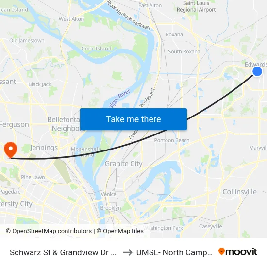Schwarz St & Grandview Dr NE to UMSL- North Campus map