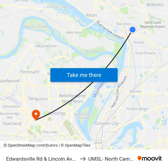 Edwardsville Rd & Lincoln Ave NE to UMSL- North Campus map