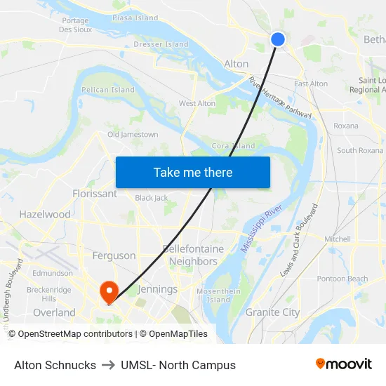 Alton Schnucks to UMSL- North Campus map