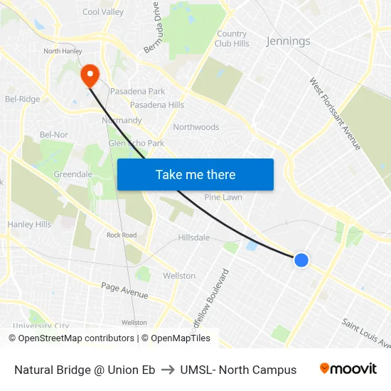 Natural Bridge @ Union Eb to UMSL- North Campus map