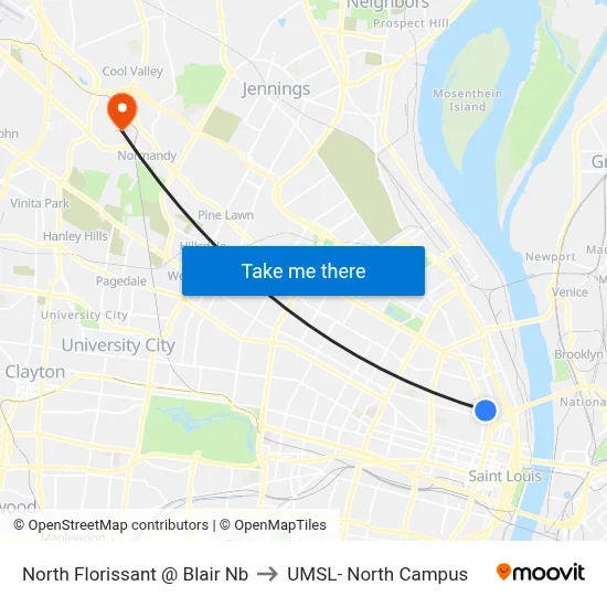 North Florissant @ Blair Nb to UMSL- North Campus map