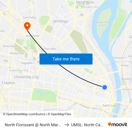 North Florissant @ North Market Nb to UMSL- North Campus map