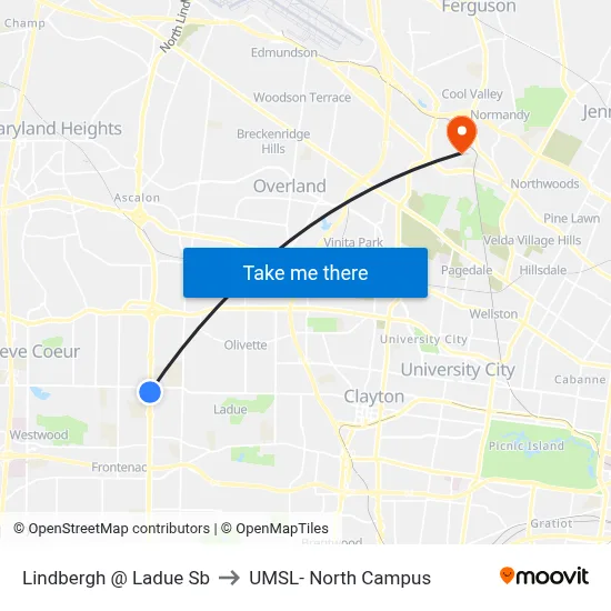 Lindbergh @ Ladue Sb to UMSL- North Campus map