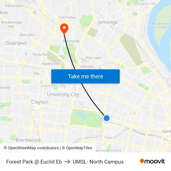 Forest Park @ Euclid Eb to UMSL- North Campus map