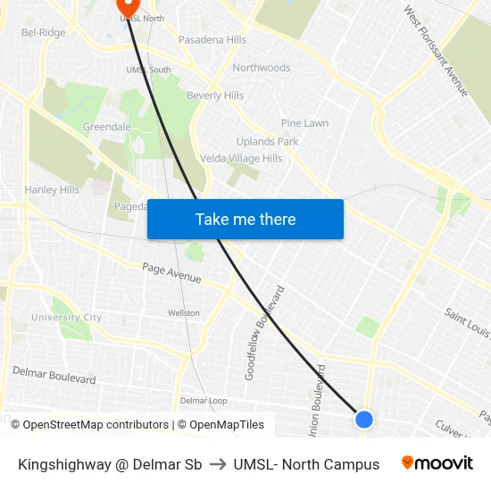 Kingshighway @ Delmar Sb to UMSL- North Campus map