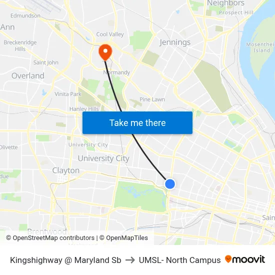 Kingshighway @ Maryland Sb to UMSL- North Campus map