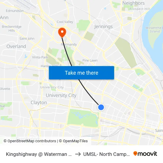 Kingshighway @ Waterman Sb to UMSL- North Campus map